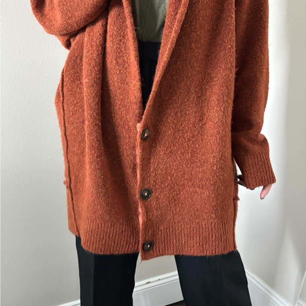 FREE PEOPLE Eucalyptus Oversized Cardigan In Mustard size S - Picture 3 of 16